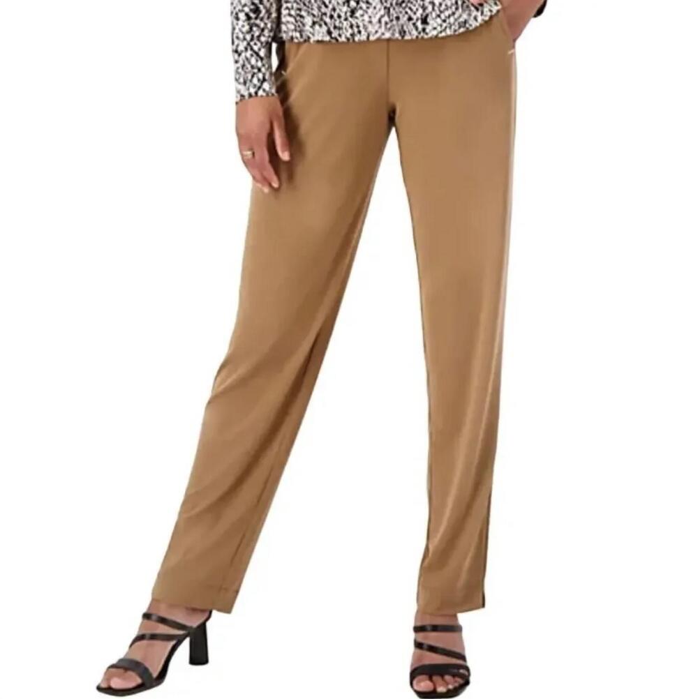NEW SUSAN GRAVER women's liquid knit pull-on slim-leg pants - petite in light ho